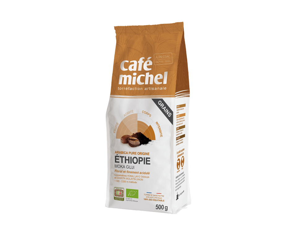 Cafe arabica ethiopie guji grains biologique equitable 500g 1